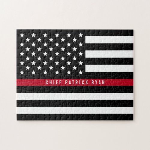 Thin Red Line Firefighter American Flag Monogram Jigsaw Puzzle