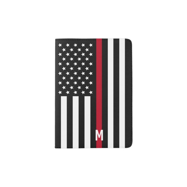 Thin Red Line Firefighter American Flag Monogram Passport Holder (Front)