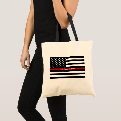 Thin Red Line Firefighter American Flag Monogram Tote Bag