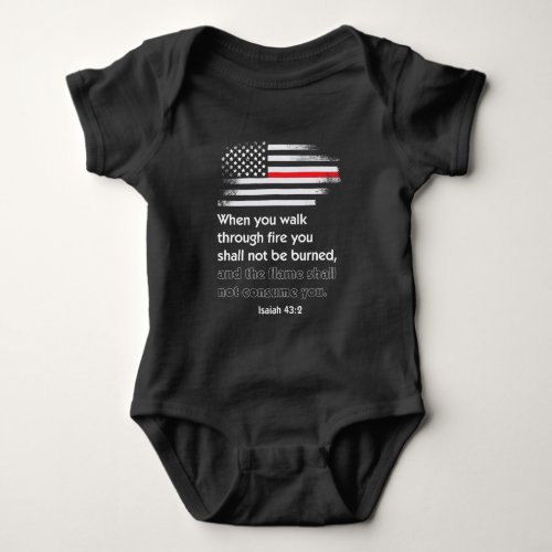 Thin Red Line Firefighter Bible Verse America Baby Bodysuit