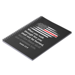 Thin Red Line Firefighter Bible Verse America Notebook | Zazzle