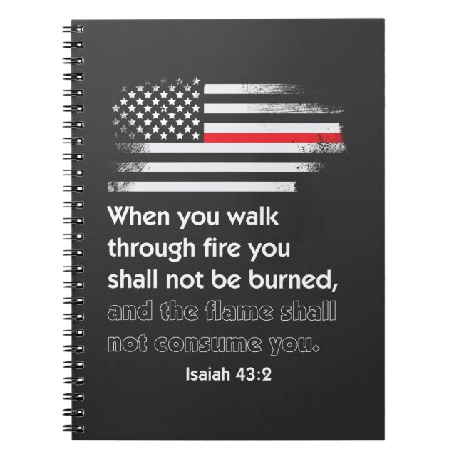 Thin Red Line Firefighter Bible Verse America Notebook (Front)