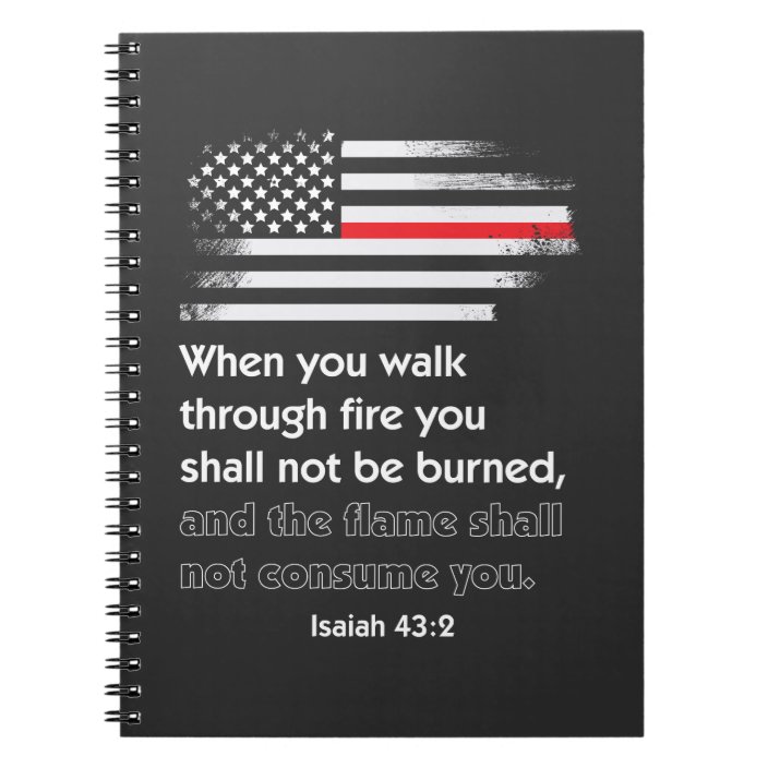 Thin Red Line Firefighter Bible Verse America Notebook | Zazzle.com