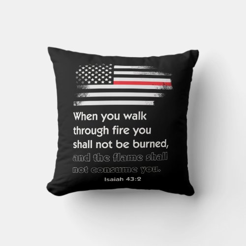 Thin Red Line Firefighter Bible Verse America Throw Pillow