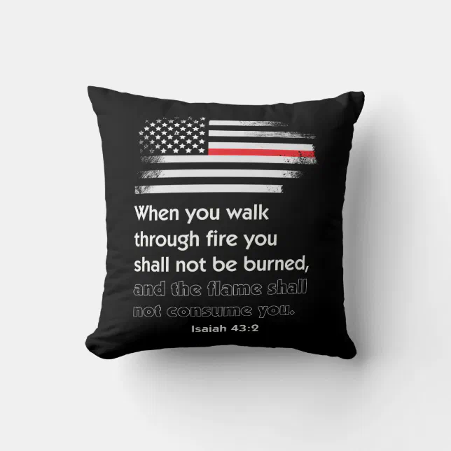 Thin Red Line Firefighter Bible Verse America Throw Pillow | Zazzle