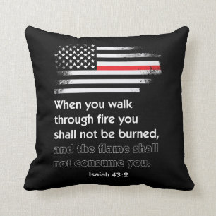 Thin Red Line Firefighter Bible Verse America Throw Pillow