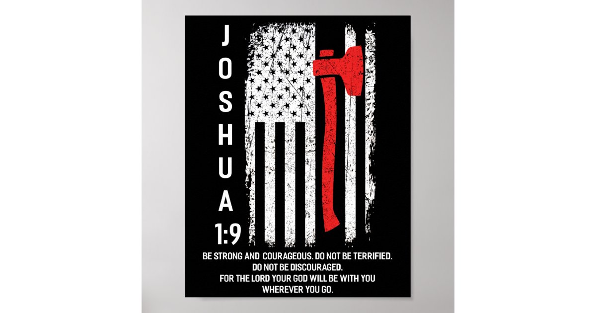 Thin Red Line Firefighter Bible Verse Christian Poster | Zazzle