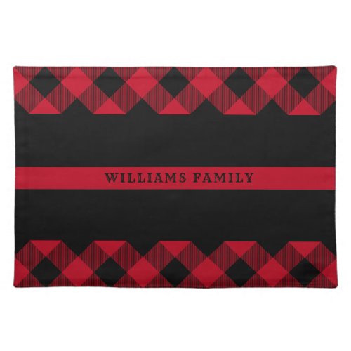Thin Red Line Firefighter Buffalo Plaid Monogram Cloth Placemat