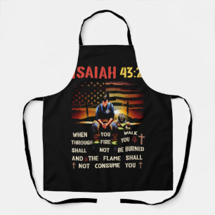 Thin Red Line Firefighter Cross Bible Verse Americ Apron