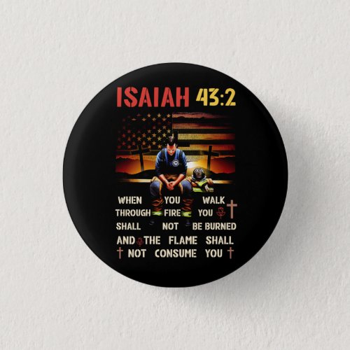 Thin Red Line Firefighter Cross Bible Verse Americ Button