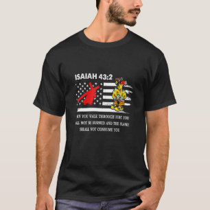 Thin Red Line Firefighter Cross Bible Verse Americ T-Shirt