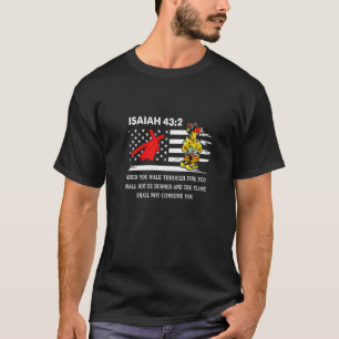 Thin Red Line Firefighter Cross Bible Verse Americ T-Shirt