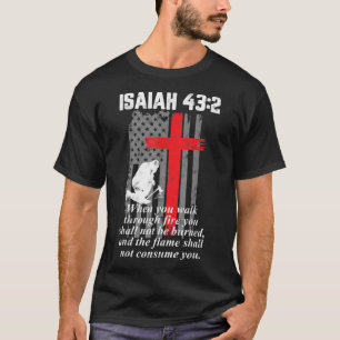 Thin Red Line Firefighter Cross Bible Verse Americ T-Shirt