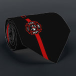 Thin Red Line Firefighter Custom Initials Black Neck Tie<br><div class="desc">A strong yet elegant thin red line firefighter serviceman tie. This tie has a red stripe running down the center and a spot for your first and last name initials. Underneath the initials sits the Maltese cross. Behind the thin red line is a classic solid black. A great gift for...</div>
