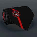Thin Red Line Firefighter Custom Initials Black Neck Tie<br><div class="desc">A strong yet elegant thin red line firefighter serviceman tie. This tie has a red stripe running down the center and a spot for your first and last name initials. Underneath the initials sits the Maltese cross. Behind the thin red line is a classic solid black. A great gift for...</div>