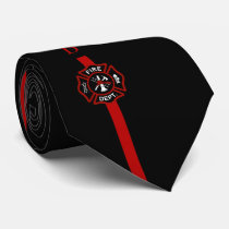 Thin Red Line Firefighter Custom Initials Black Neck Tie Thin Red Line Firefighter Custom Initials Black Neck Tie