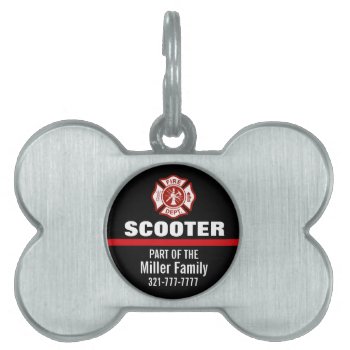 Thin Red Line Firefighter Custom Name Pet Name Tag by colorjungle at Zazzle
