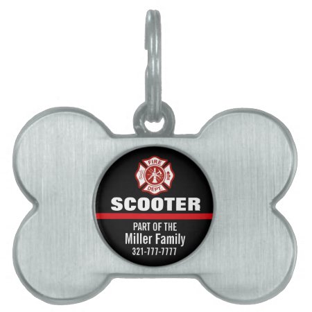 Thin Red Line Firefighter Custom Name Pet Name Tag