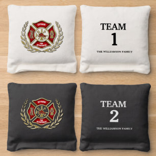 Thin Red Line Firefighter Family Custom Cornhole Bags