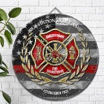 Thin Red Line Firefighter Family Custom Dart Board<br><div class="desc">Perfect for the firefighter family,  or for the station house! Fantastic design with firefighter family name (or fire department name) ,  the thin red line firefighter's flag and the Maltese cross symbol.  Makes the perfect gift for a firehouse,   firefighter birthday or graduation,  housewarming,  wedding,  or any occasion!</div>