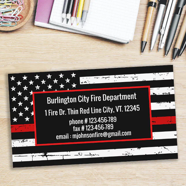 Thin Red Line Firefighter Fire Department Business Card | Zazzle