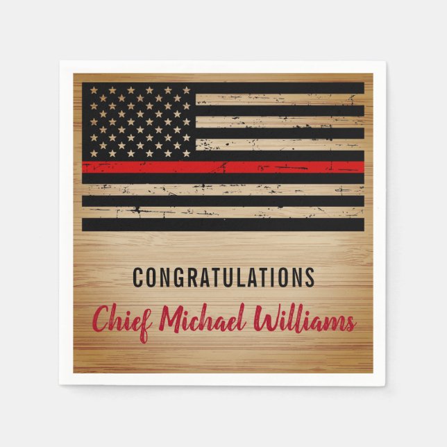 Thin Red Line Firefighter Fireman Retirement Napkins (Front)