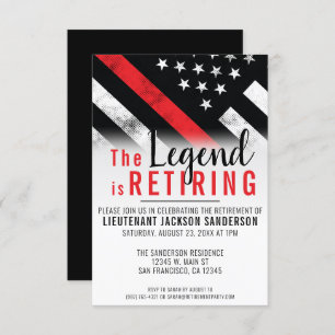 Thin Red Line Firefighter Fireman Retirement Party Invitation