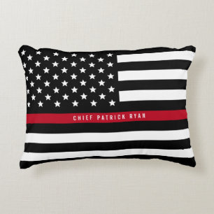 Thin Red Line Firefighter Flag Add Name Accent Pillow