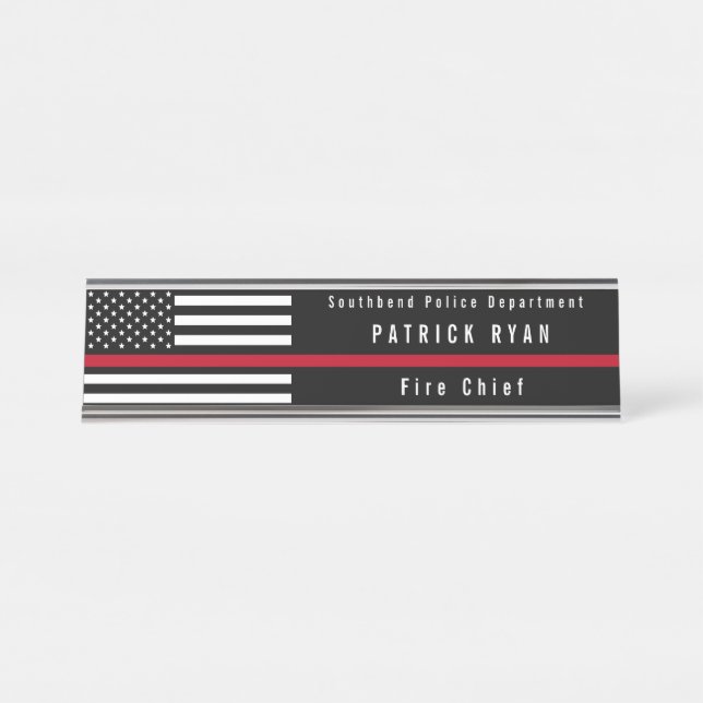 Thin Red Line Firefighter Flag Add Name Desk Name Plate (Front)