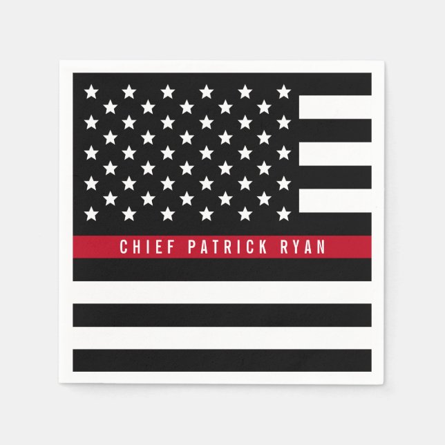 Thin Red Line Firefighter Flag Add Name Napkins (Front)