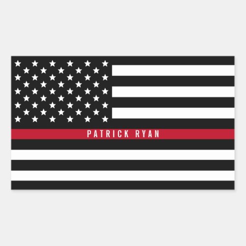 Thin Red Line Firefighter Flag Add Name Rectangular Sticker