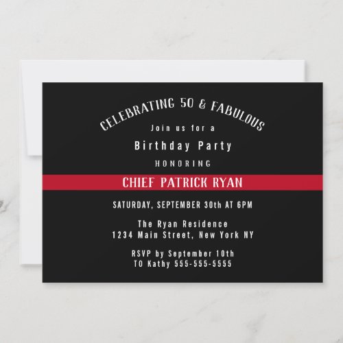 Thin Red Line Firefighter Flag Birthday Party Invitation