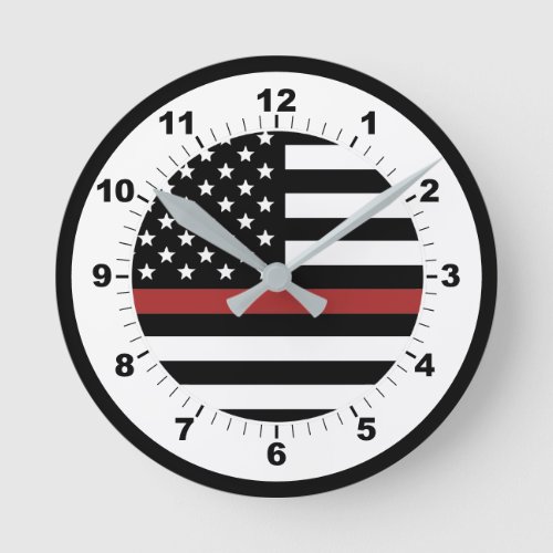 Thin Red Line Firefighter Flag Fire Department Round Clock