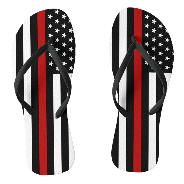 Thin Red Line Firefighter Flag Flip Flops (Footbed)