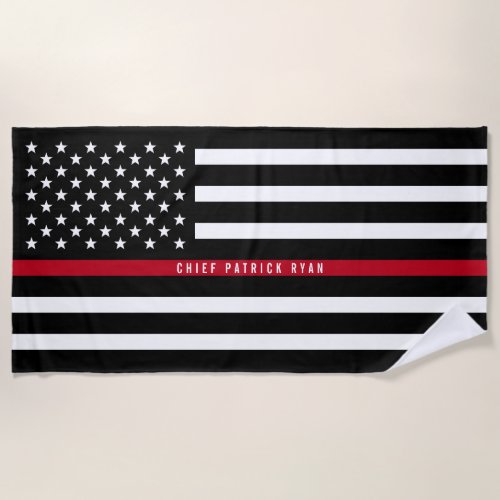 Thin Red Line Firefighter Flag Monogram Beach Towel