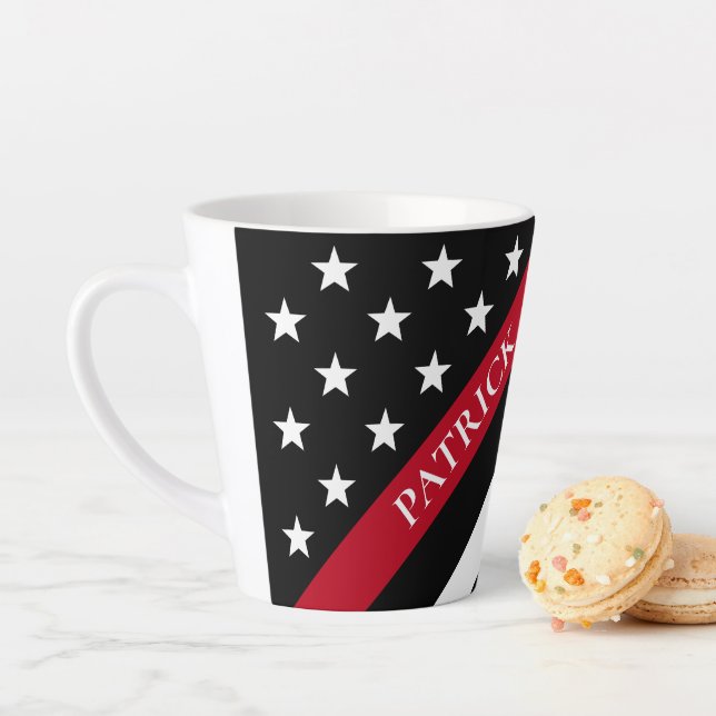 Thin Red Line Firefighter Flag Monogram Name Latte Mug (In Situ)