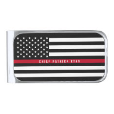 Thin Red Line Firefighter Flag Monogram Silver Finish Money Clip at Zazzle