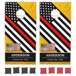Thin Red Line & Firefighter Flag USA Golden Cornhole Set