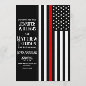 Thin Red Line Firefighter Flag Wedding Invitation by ThinBlueLineDesign at Zazzle