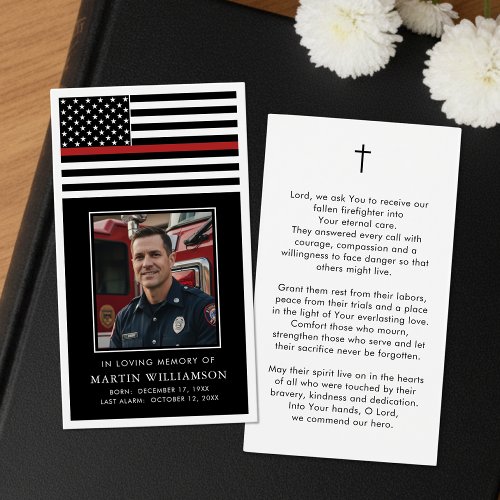 Thin Red Line Firefighter Funeral Prayer Card