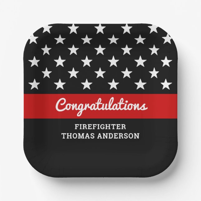 Thin Red Line Firefighter Graduation Party Paper Plates (Front)