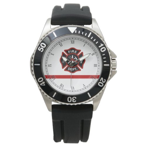 Thin Red Line Firefighter Maltese Cross White Fsce Watch