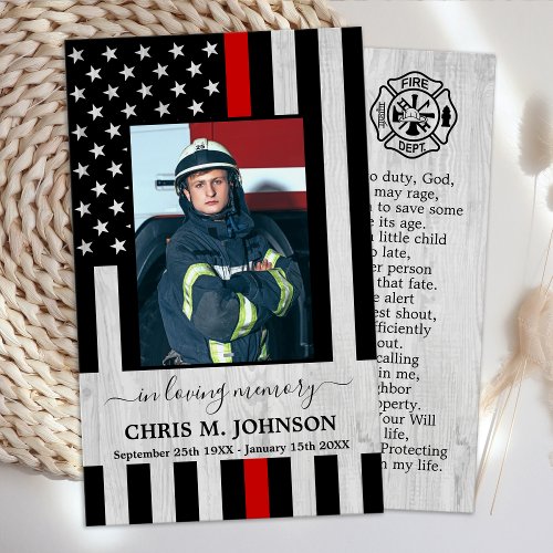 Thin Red Line Firefighter Memorial Prayer Card