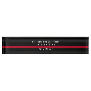 Thin Red Line Firefighter Modern Monogram Desk Name Plate