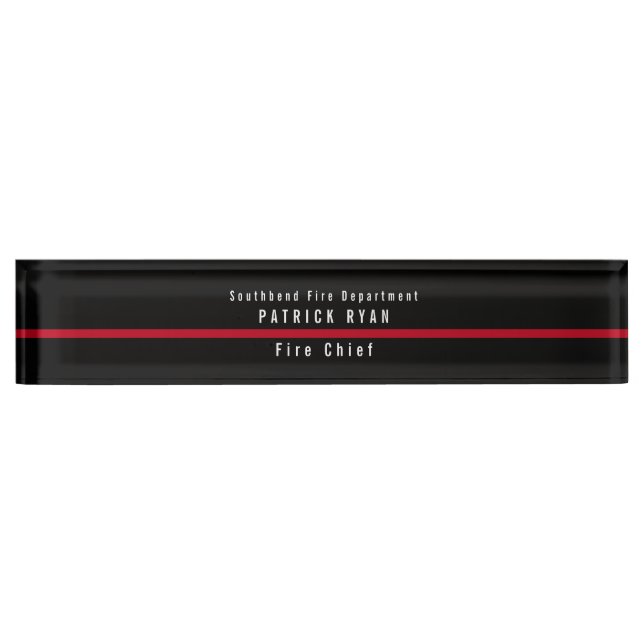 Thin Red Line Firefighter Modern Monogram Desk Name Plate (Front)