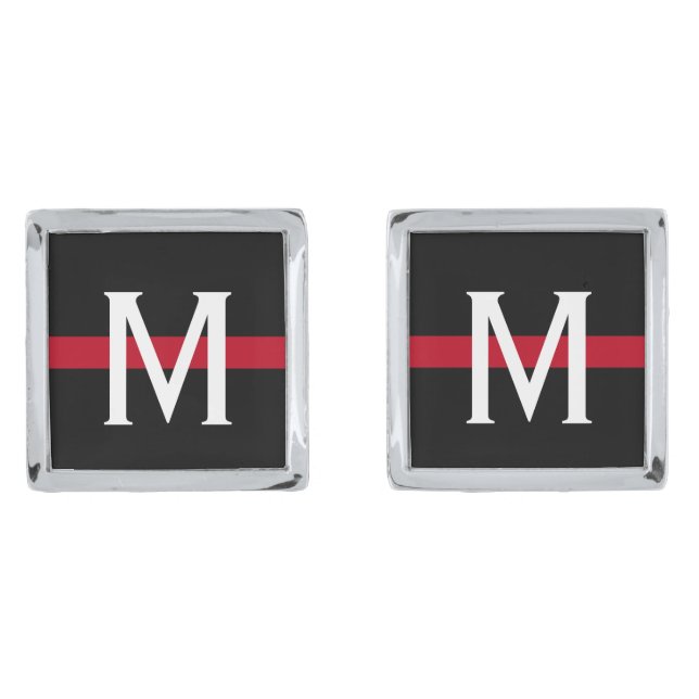 Thin Red Line Firefighter Monogrammed Cufflinks (Front)