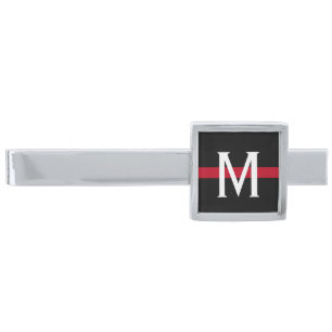 Thin Red Line Firefighter Monogrammed Silver Finish Tie Bar