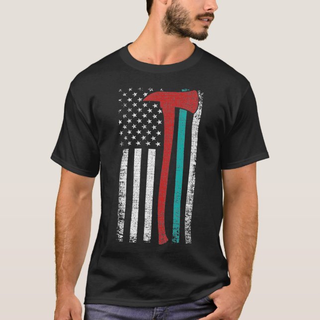 Thin Red Line Firefighter PTSD Awareness Teal T-Shirt (Front)