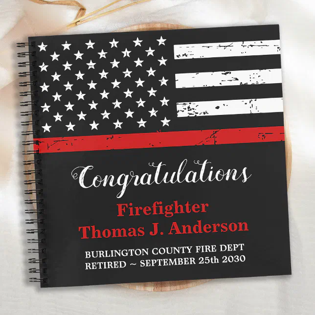 Thin Red Line Firefighter Retirement Party Guest Notebook | Zazzle