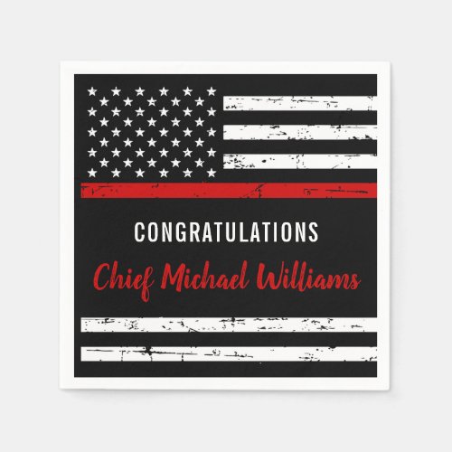 Thin Red Line Firefighter Retirement Party Napkins